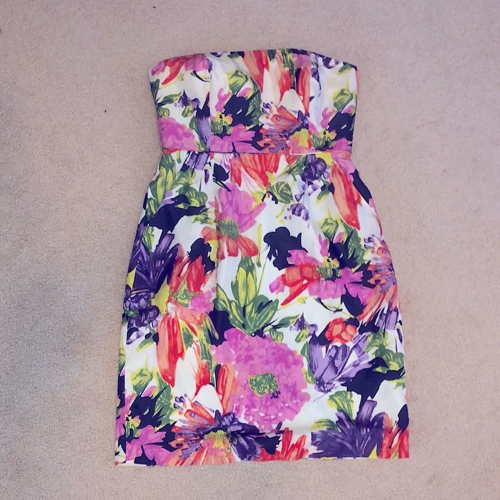 Jcrew floral silk strapless dress